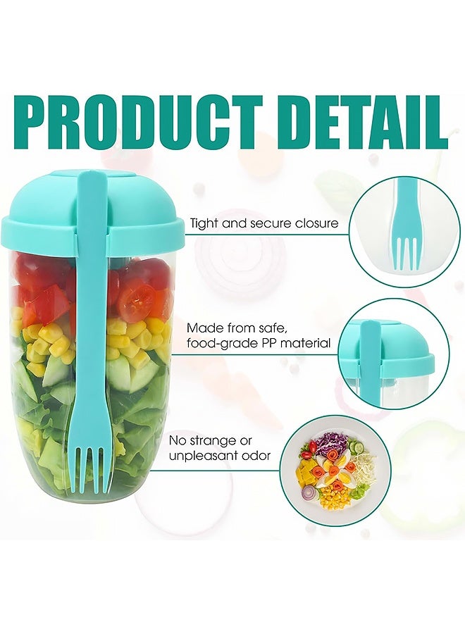 كوب خلط السلطة للغداء - كوب سلطة طازجة محمول، حافظ على لياقتك البدنية، حافظ على صلصة الطعام، حامل برطمان للخضراوات والفواكه لوجبة غداء سريعة، علب خضراء مع غطاء وشوكة - Image 4